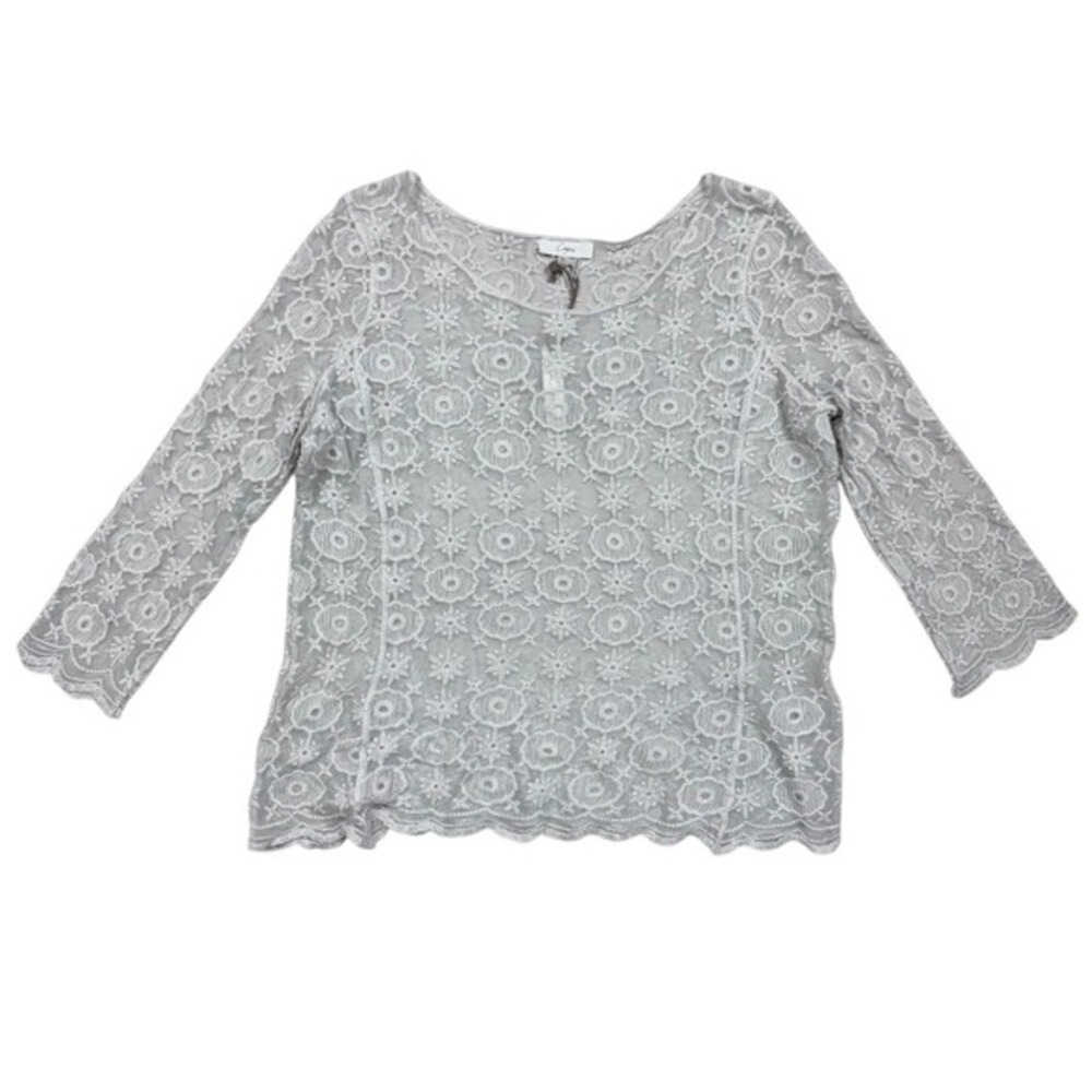 NWT Capri by Sioni Women's Mesh Sheer Lace Chiffon Blouse 3/4 Sleeve Top Size S